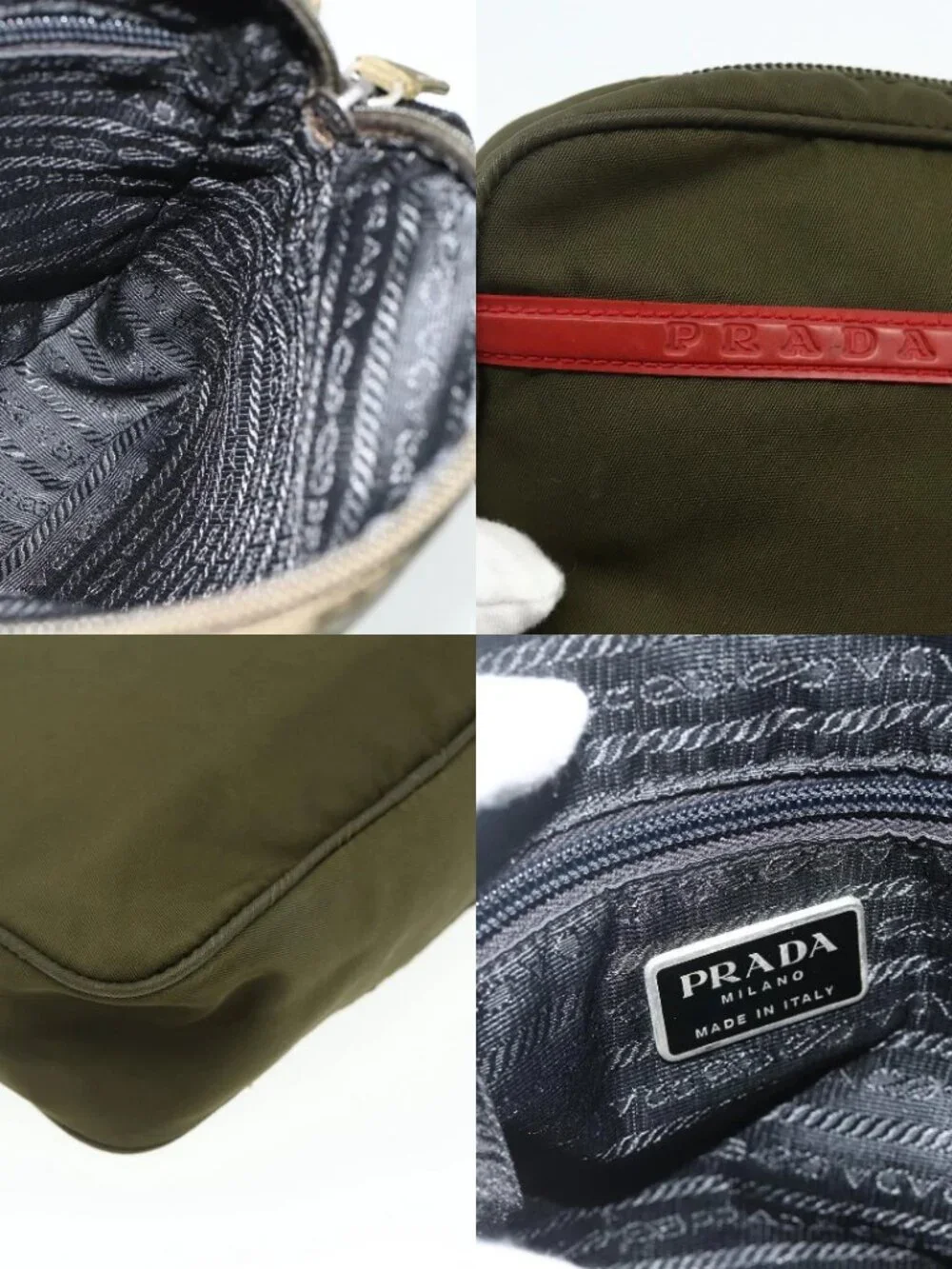 PRADA Sports Shoulder Bag Nylon Khaki Silver Auth ti3845